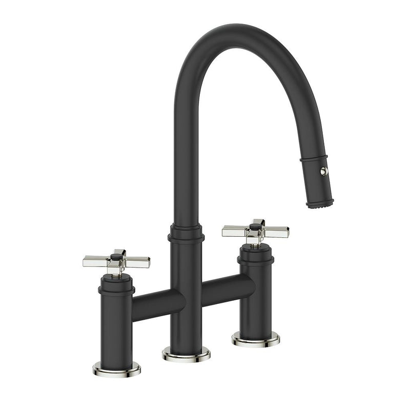 Vogt Zehn Pull-Down Bridge Kitchen Faucet – Matte Black / Polished Nickel – KF.17ZN.1412.PB