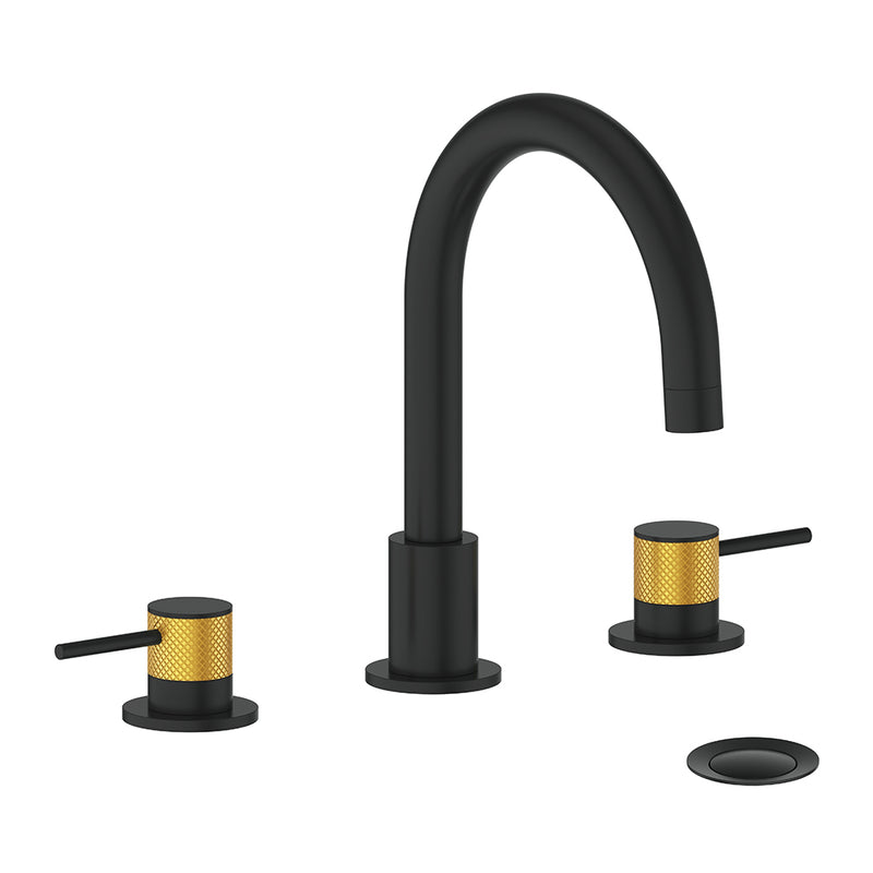 Vogt Drava 8" Widespread Bathroom Sink Faucet with Pop-Up Drain – Matte Black / Brushed Gold – BF.DA.1301.BGB