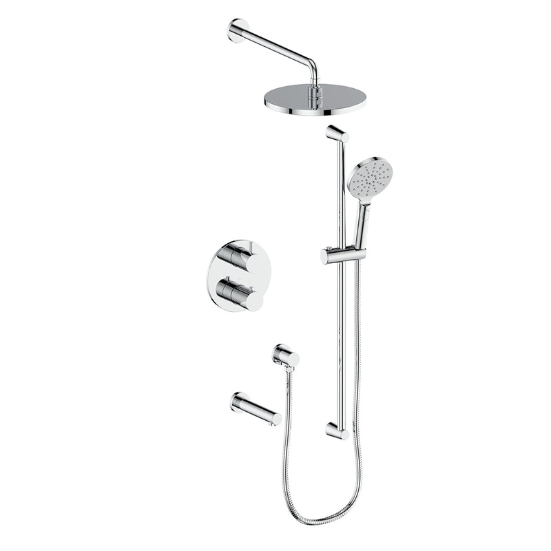 Vogt Worgl 3-Function Thermostatic Tub & Shower System with 10" Rain Head, Hand Shower & Tub Spout – Wall-Mount – Chrome – SET.OR.320.320.CC