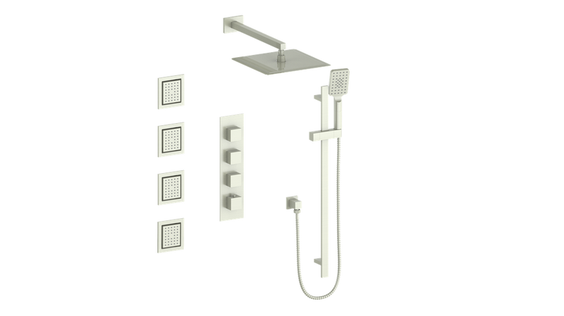 Vogt Kapfenberg 3/4" High-Flow Thermostatic Shower System with 12" Rain Head, Hand Shower & Body Jets – Wall-Mount – Brushed Nickel – SET.KG.350.930.BN