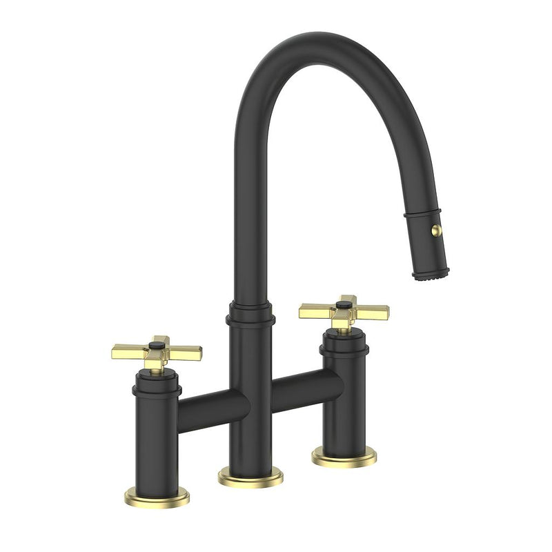 Vogt Zehn Pull-Down Bridge Kitchen Faucet – Matte Black / Brushed Gold – KF.17ZN.1412.BGB