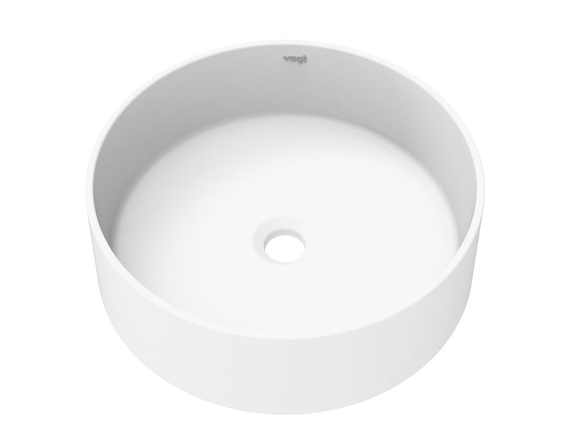 Vogt Runden 16" Round Vogranite Vessel Bathroom Sink – Frost White – BS.1616.R04G-60