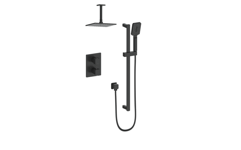 Vogt Niveau 2-Function Thermostatic Shower System with 8" Rain Head & Hand Shower – Ceiling-Mount – Matte Black – SET.NU.220.216.MB