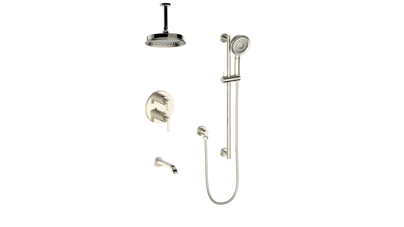 Vogt Zehn 3-Function Thermostatic Tub & Shower System with 8" Rain Head, Hand Shower & Tub Spout – Ceiling-Mount – Polished Nickel – SET.Z1.320.316.PN