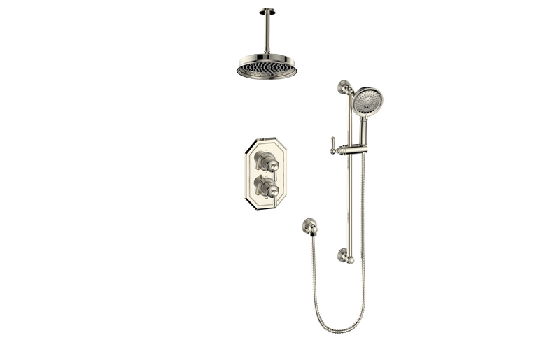 Vogt Carinthia 2-Function Thermostatic Shower System with 8" Rain Head & Hand Shower – Ceiling-Mount – Lever Handle – Polished Nickel – SET.C1.220.216.PN