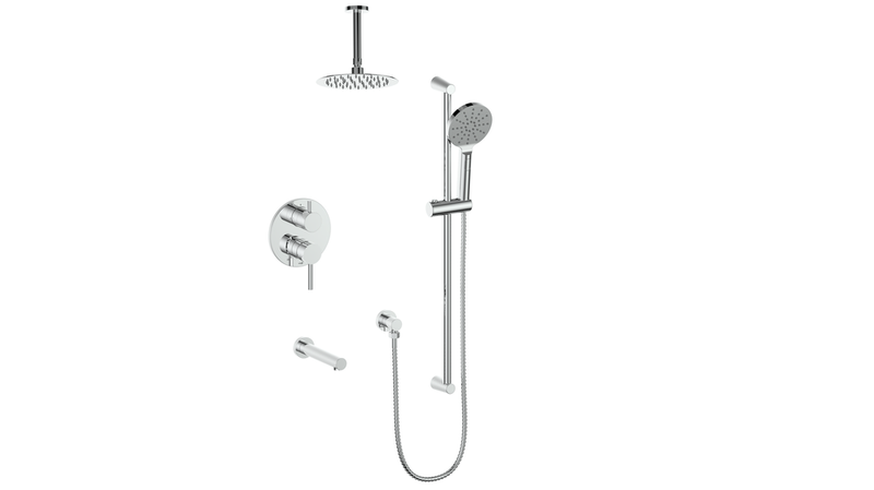 Vogt Worgl 3-Function Pressure-Balanced Tub & Shower System with 8" Rain Head, Hand Shower & Tub Spout – Ceiling-Mount – Chrome – SET.WL.310.316.CC