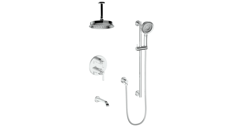 Vogt Zehn 3-Function Thermostatic Tub & Shower System with 8" Rain Head, Hand Shower & Tub Spout – Ceiling-Mount – Chrome – SET.Z1.320.316.CC