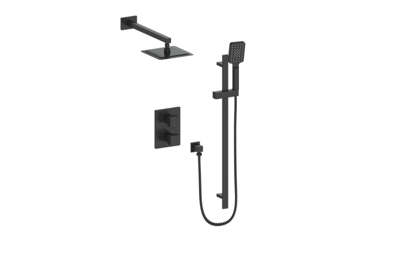 Vogt Kapfenberg 2-Function Thermostatic Shower System with 8" Rain Head & Hand Shower – Wall-Mount – Matte Black – SET.KG.220.210.MB