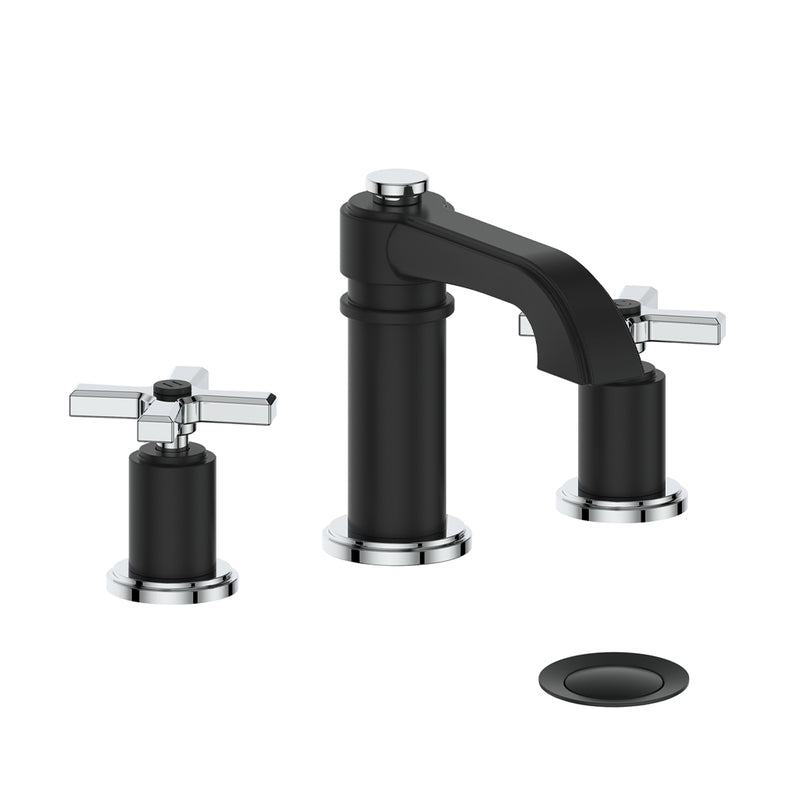 Vogt Zehn 8" Widespread Bathroom Sink Faucet with Pop-Up Drain – Matte Black / Chrome – BF.Z4.1301.CB