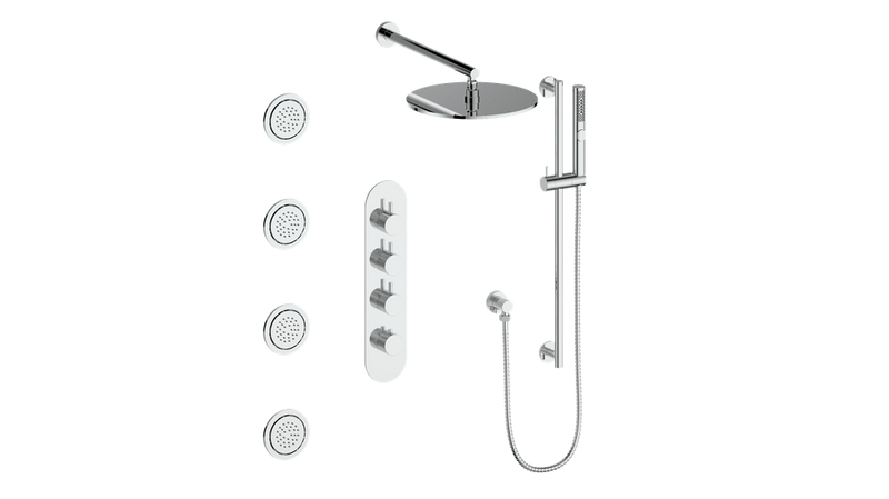 Vogt Drava 3-Function Thermostatic Shower System with 12" Rain Head, Hand Shower & Body Jets – Wall-Mount – 3/4" Valve – Chrome – SET.DA.350.930.CC