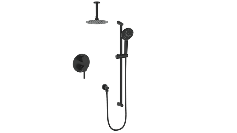 Vogt Worgl 2-Function Pressure-Balanced Shower System with 8" Rain Head & Hand Shower – Ceiling-Mount – Matte Black – SET.WL.210.216.MB