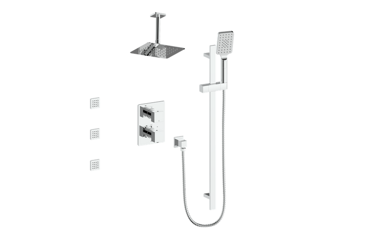 Vogt Kapfenberg 3-Function Thermostatic Shower System with 10" Rain Head, Hand Shower & Body Jets – Ceiling-Mount – Chrome – SET.KG.320.816.CC