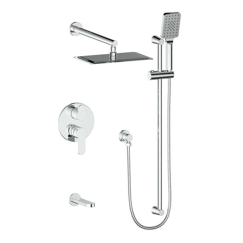 Vogt Lusten 3-Function Pressure-Balanced Tub & Shower System with 8"x12" Rain Head, Hand Shower & Tub Spout – Wall-Mount – Chrome – SET.LN.310.310.CC