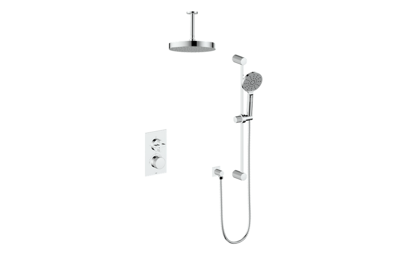Vogt Mond 2-Function Thermostatic Shower System with 10" Rain Head & Hand Shower – Ceiling-Mount – Chrome – SET.M3.220.216.CC