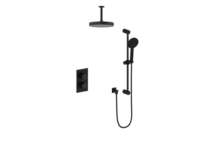 Vogt Mond 2-Function Thermostatic Shower System with 10" Rain Head & Hand Shower – Ceiling-Mount – Matte Black – SET.M1.220.216.MB