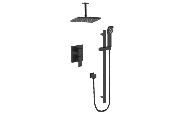 Vogt Kapfenberg 2-Function Pressure-Balanced Shower System with 8" Rain Head & Hand Shower – Ceiling-Mount – Matte Black – SET.AP.210.216.MB