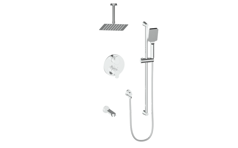 Vogt Lusten 3-Function Thermostatic Tub & Shower System with 8"x12" Rain Head, Hand Shower & Tub Spout – Ceiling-Mount – Chrome – SET.LN.320.316.CC