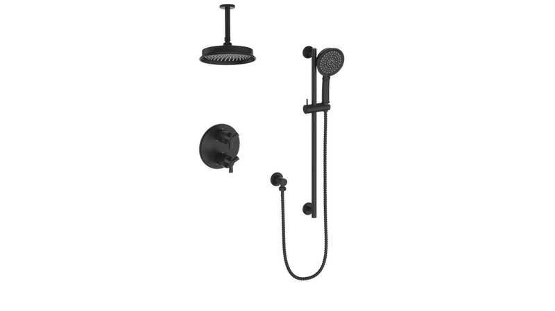 Vogt Zehn 2-Function Thermostatic Shower System with 8" Rain Head & Hand Shower – Ceiling-Mount – Matte Black – SET.Z3.220.216.MB