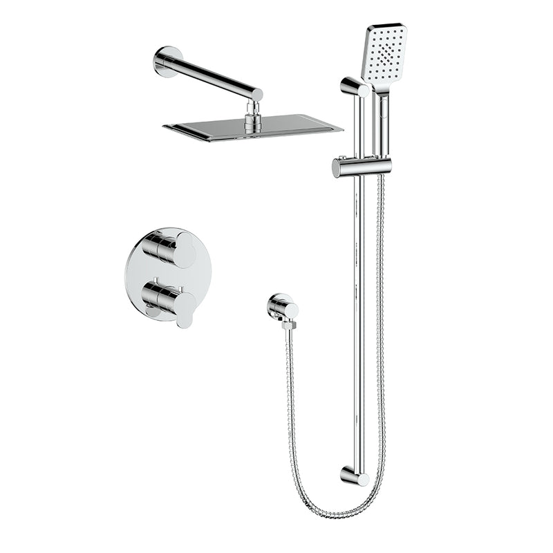 Vogt Lusten 2-Function Thermostatic Shower System with 8"x12" Rain Head & Hand Shower – Wall-Mount – Chrome – SET.LN.220.210.CC