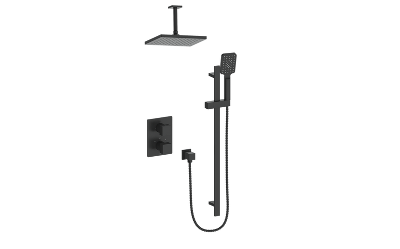 Vogt Kapfenberg 2-Function Thermostatic Shower System with 10" Rain Head & Hand Shower – Ceiling-Mount – Matte Black – SET.AP.220.226.MB