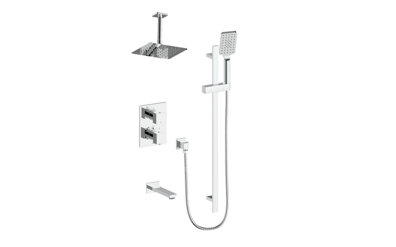 Vogt Kapfenberg 3-Function Thermostatic Tub & Shower System with 8" Rain Head, Hand Shower & Tub Spout – Ceiling-Mount – Chrome – SET.KG.320.316.CC