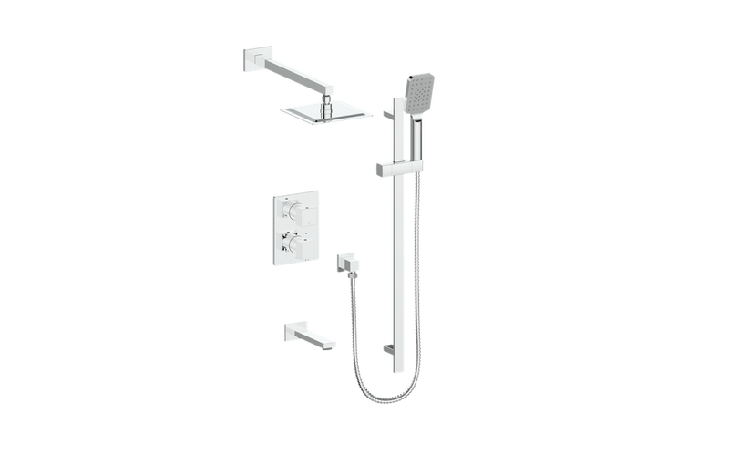 Vogt Kapfenberg 3-Function Thermostatic Tub & Shower System with 8" Rain Head, Hand Shower & Tub Spout – Wall-Mount – Chrome – SET.KG.320.310.CC