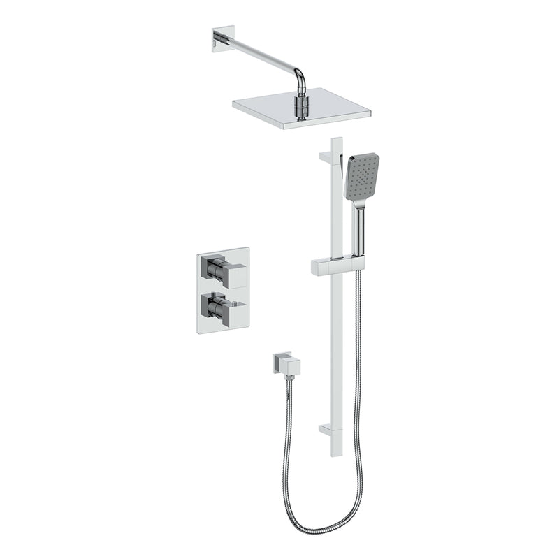 Vogt Kapfenberg 2-Function Thermostatic Shower System with 10" Rain Head & Hand Shower – Wall-Mount – Chrome – SET.AP.220.220.CC