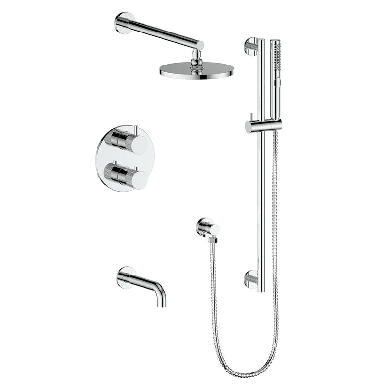 Vogt Drava 3-Function Thermostatic Tub & Shower System with 8" Rain Head, Hand Shower & Tub Spout – Wall-Mount – Chrome – SET.DA.320.310.CC