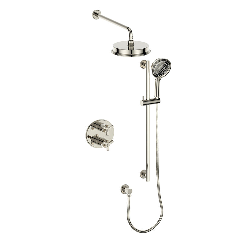 Vogt Zehn 2-Function Thermostatic Shower System with 8" Rain Head & Hand Shower – Wall-Mount – Polished Nickel – SET.Z3.220.210.PN