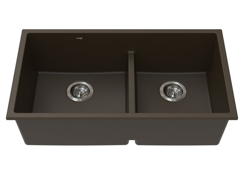Vogt Villach GS Low Divide 32" Low-Divide Offset Double-Bowl Vogranite Kitchen Sink – Java Brown – KS.3218.VL03G-61