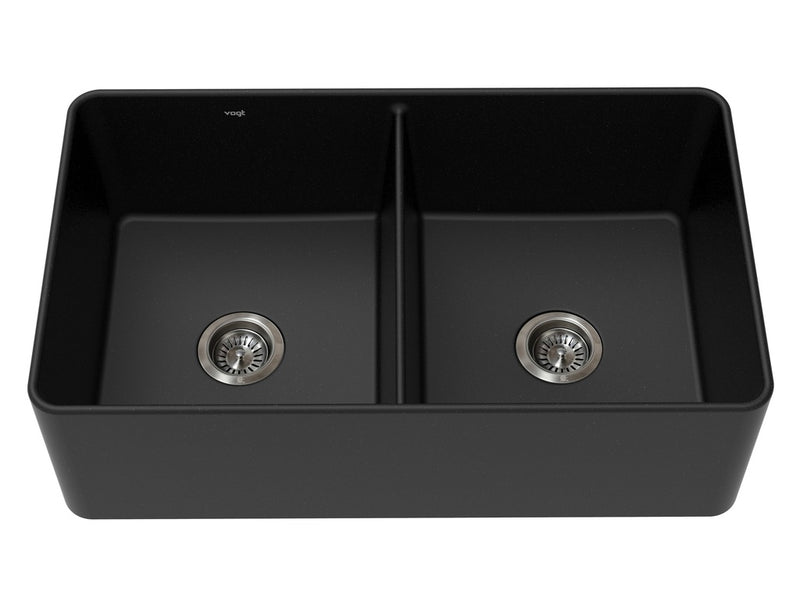 Vogt Kaltenbach GS Apron Front 33" Double-Bowl Vogranite Kitchen Sink – Onyx Black – KS.3319.K01G-61