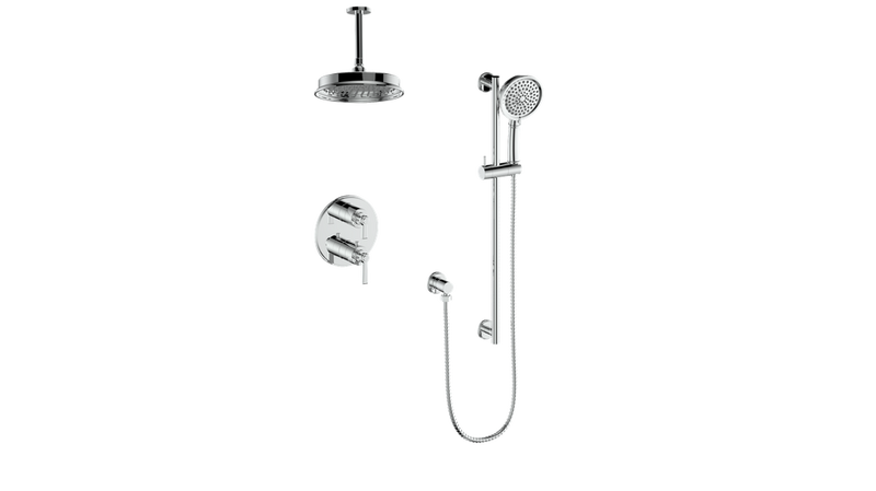 Vogt Zehn 2-Function Thermostatic Shower System with 8" Rain Head & Hand Shower – Ceiling-Mount – Chrome – SET.Z1.220.216.CC