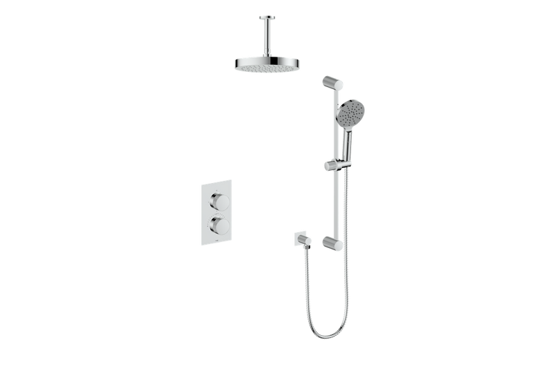 Vogt Mond 2-Function Thermostatic Shower System with 10" Rain Head & Hand Shower – Ceiling-Mount – Chrome – SET.M1.220.216.CC