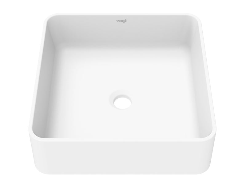 Vogt Quadrat 16" Square Vogranite Vessel Bathroom Sink – Frost White – BS.1616.Q04G-60