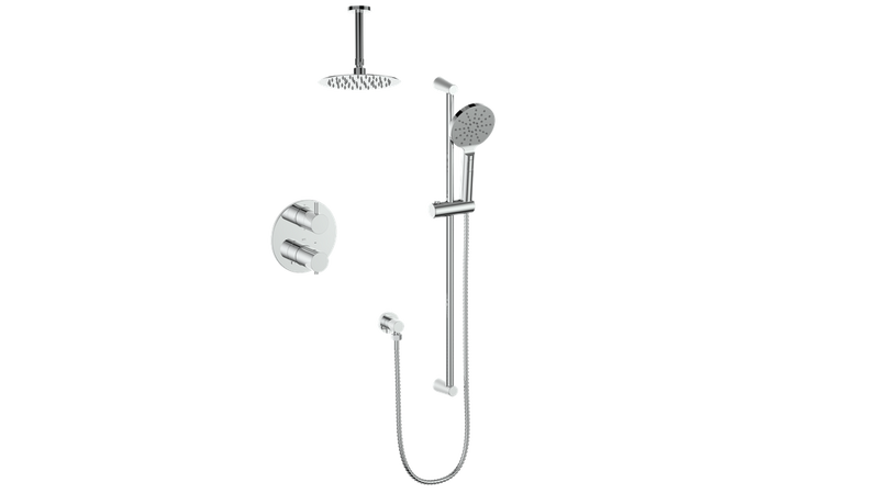 Vogt Worgl 2-Function Thermostatic Shower System with 8" Rain Head & Hand Shower – Ceiling-Mount – Chrome – SET.WL.220.216.CC