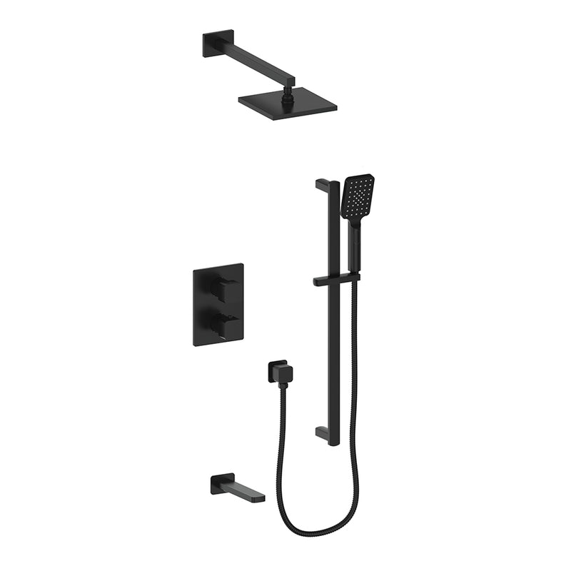 Vogt Niveau 3-Function Thermostatic Tub & Shower System with 8" Rain Head, Hand Shower & Tub Spout – Wall-Mount – Matte Black – SET.NU.320.310.MB