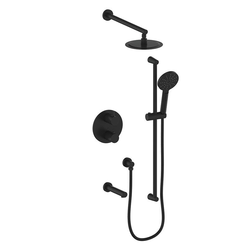 Vogt Worgl 3-Function Thermostatic Tub & Shower System with 8" Rain Head, Hand Shower & Tub Spout – Wall-Mount – Matte Black – SET.WL.320.310.MB