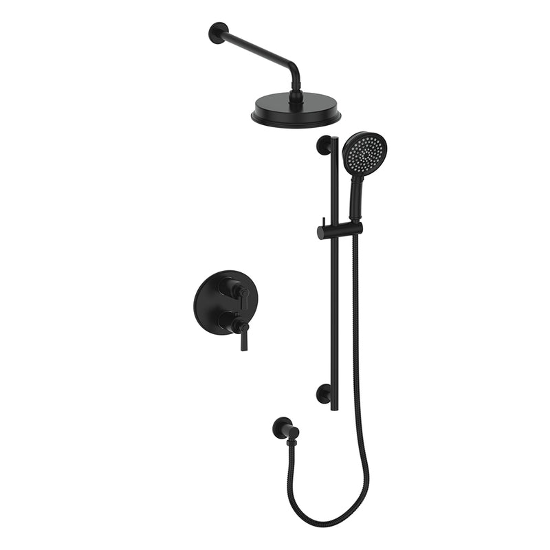 Vogt Zehn 2-Function Thermostatic Shower System with 8" Rain Head & Hand Shower – Wall-Mount – Matte Black – SET.Z1.220.210.MB
