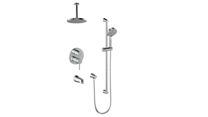 Vogt Worgl 3-Function Pressure-Balanced Tub & Shower System with 8" Rain Head, Hand Shower & Tub Spout – Ceiling-Mount – Chrome – SET.OR.310.316.CC