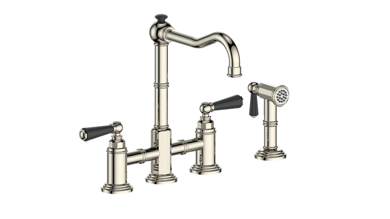 Vogt Carinthia Bridge Kitchen Faucet with Side Spray – Polished Nickel / Matte Black – KF.11CA.2101.PB