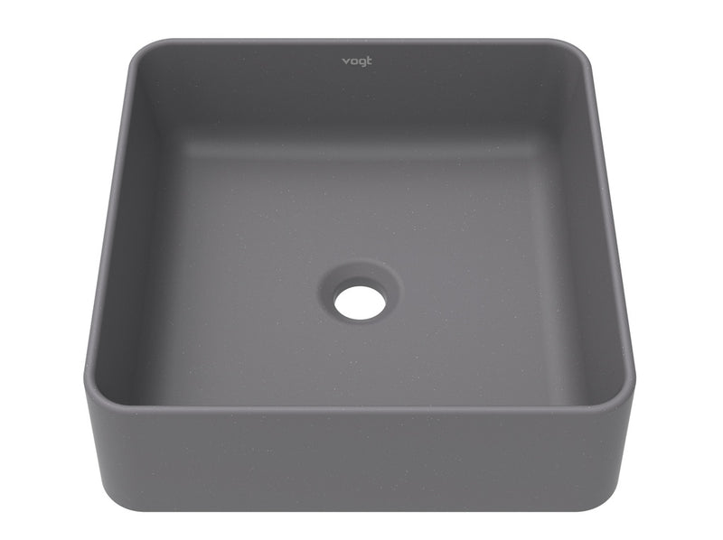 Vogt Quadrat 16" Square Vogranite Vessel Bathroom Sink – Metropolitan Grey – BS.1616.Q02G-60