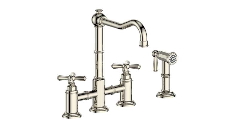 Vogt Carinthia Bridge Kitchen Faucet with Side Spray – Polished Nickel – KF.11CA.2301.PN