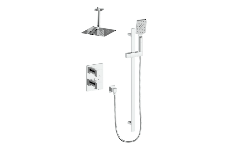 Vogt Kapfenberg 2-Function Thermostatic Shower System with 8" Rain Head & Hand Shower – Ceiling-Mount – Chrome – SET.KG.220.216.CC