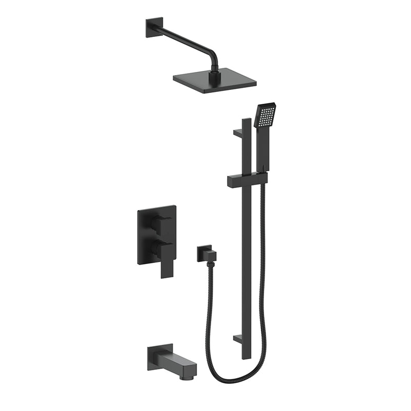 Vogt Kapfenberg 3-Function Pressure-Balanced Tub & Shower System with 8" Rain Head, Hand Shower & Tub Spout – Wall-Mount – Matte Black – SET.AP.310.310.MB