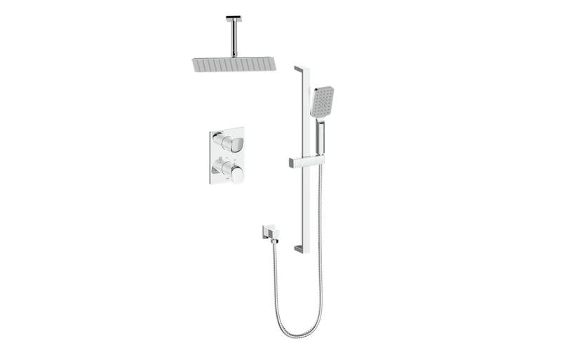Vogt Antau 2-Function Thermostatic Shower System with 8"x12" Rain Head & Hand Shower – Ceiling-Mount – Chrome – SET.AU.220.216.CC