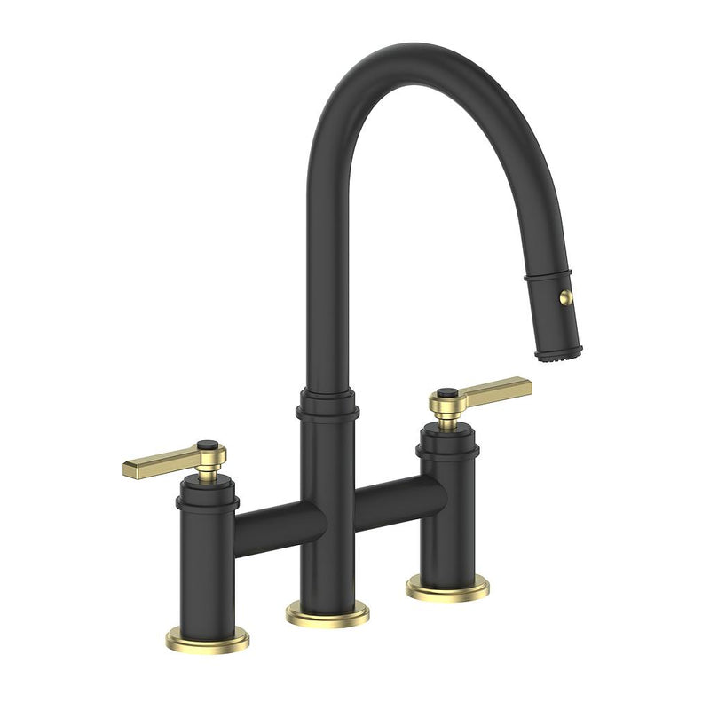 Vogt Zehn Pull-Down Bridge Kitchen Faucet – Matte Black / Brushed Gold – KF.17ZN.1112.BGB