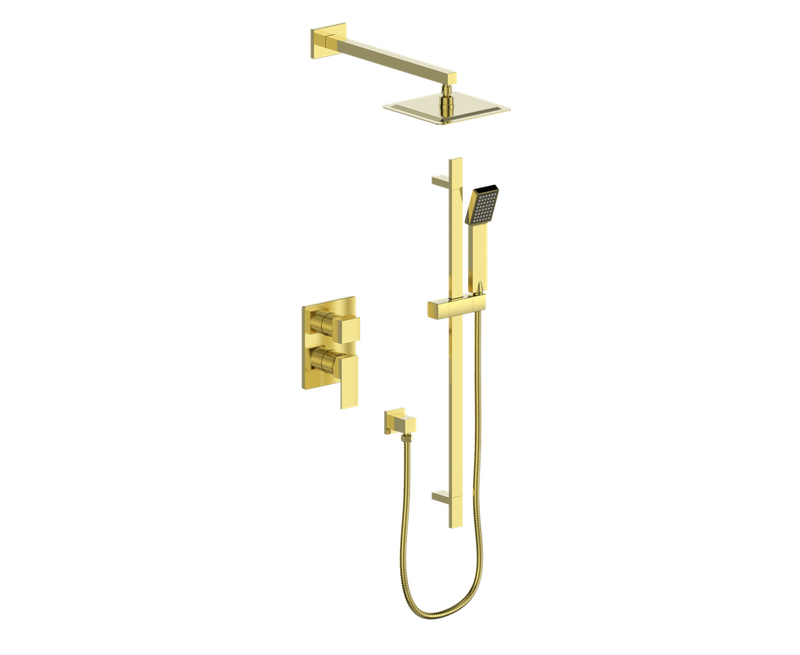 Vogt Kapfenberg 2-Function Pressure-Balanced Shower System with 8" Rain Head & Hand Shower – Wall-Mount – Brushed Gold – SET.KG.210.210.BG