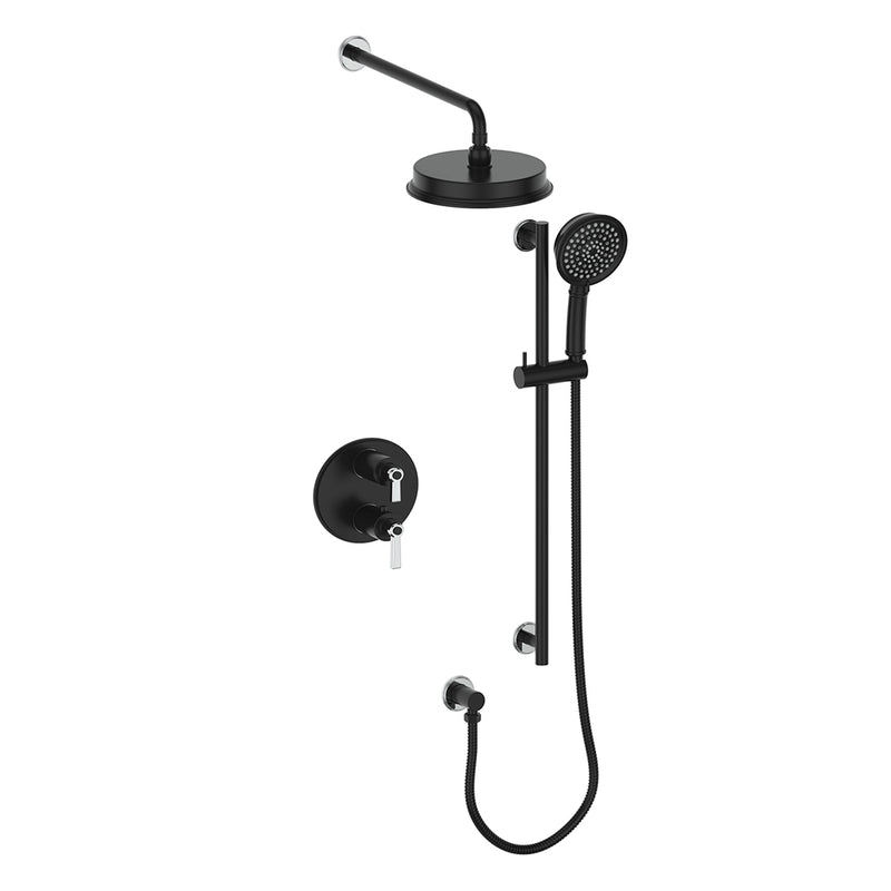 Vogt Zehn 2-Function Thermostatic Shower System with 8" Rain Head & Hand Shower – Wall-Mount – Matte Black / Chrome – SET.Z1.220.210.CB