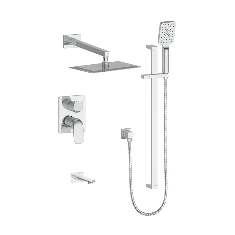 Vogt Antau 3-Function Pressure-Balanced Tub & Shower System with 8"x12" Rain Head, Hand Shower & Tub Spout – Wall-Mount – Chrome – SET.AU.310.310.CC
