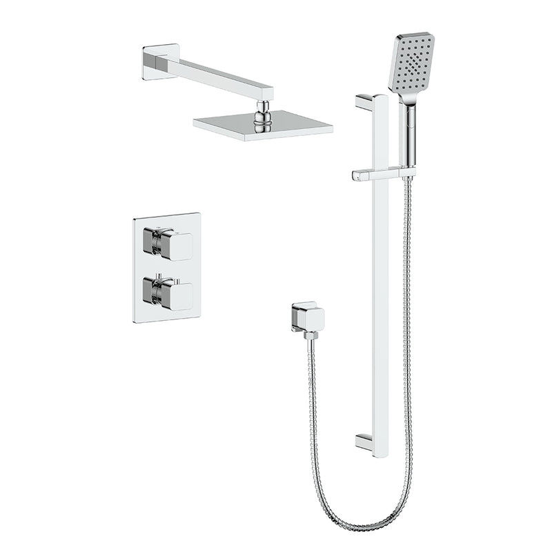 Vogt Niveau 2-Function Thermostatic Shower System with 8" Rain Head & Hand Shower – Wall-Mount – Chrome – SET.NU.220.210.CC